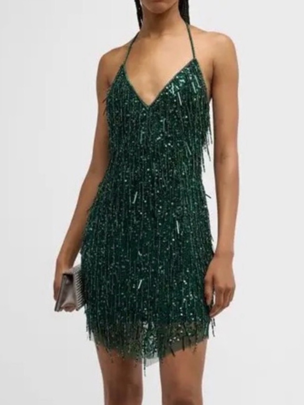 Liv Foster Sequin & Bead Fringe
Mini Dress - Dark Ivy